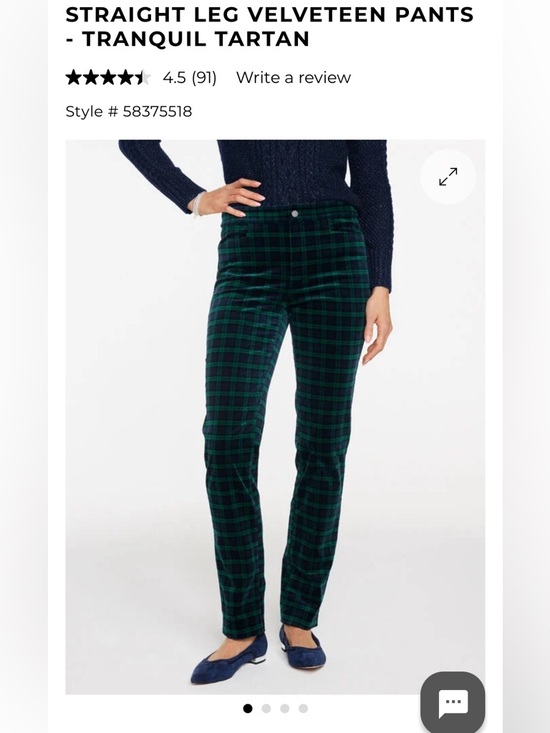 Talbots Pants - Talbots Green and Black Plaid Velvet Straight leg Pants Size 14P